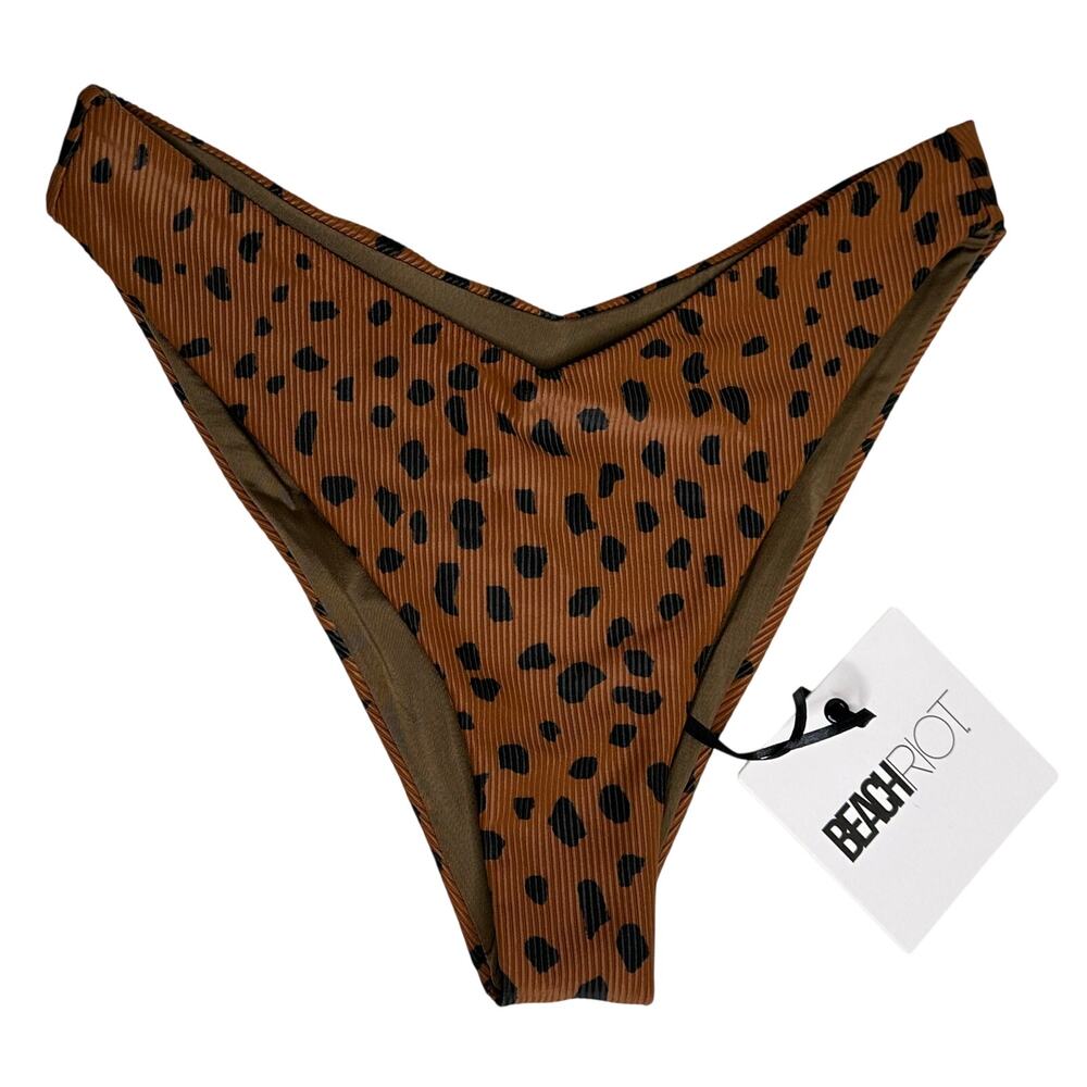 Beach Riot NWT Vanessa Bikini Bottom XS Love Leopard Ribbed Low‎ Rise Cheeky